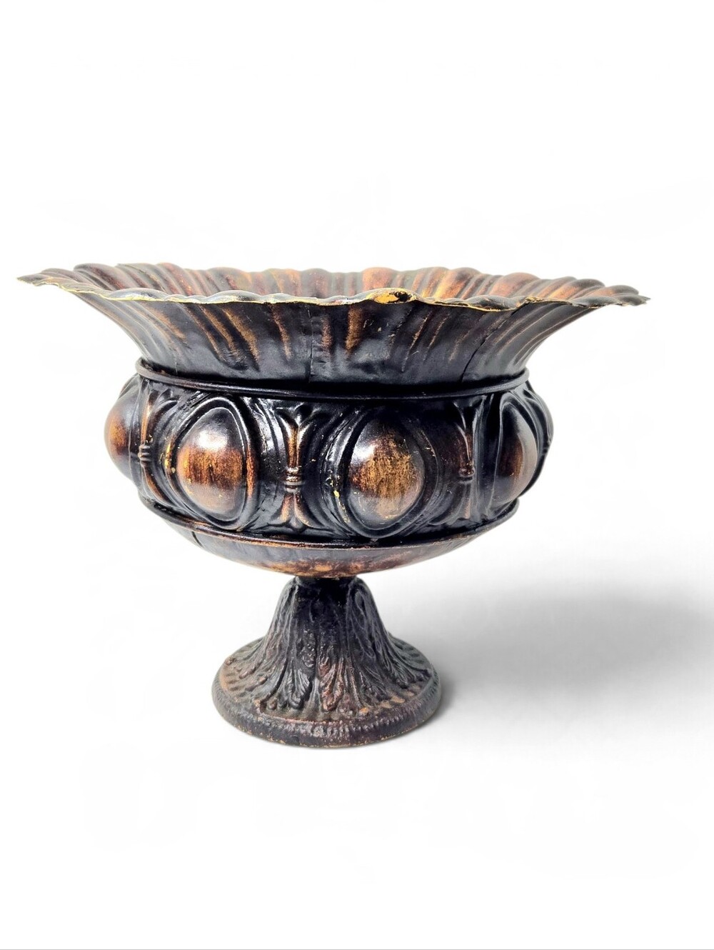 Metal Urn/planter/vase. Large, Pedestal. Brown/black